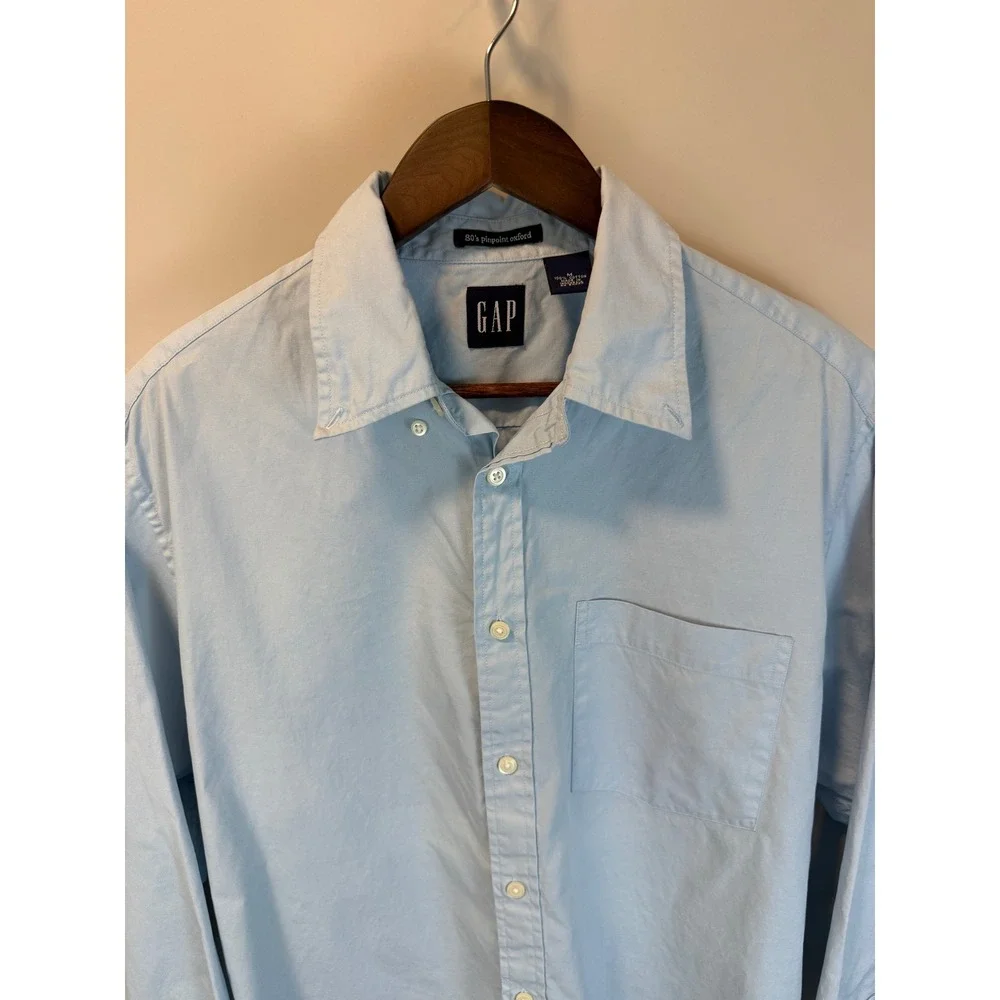 GAP Men's 80s Pinpoint Oxford Light Blue Shirt Size‎ L Preppy Academia